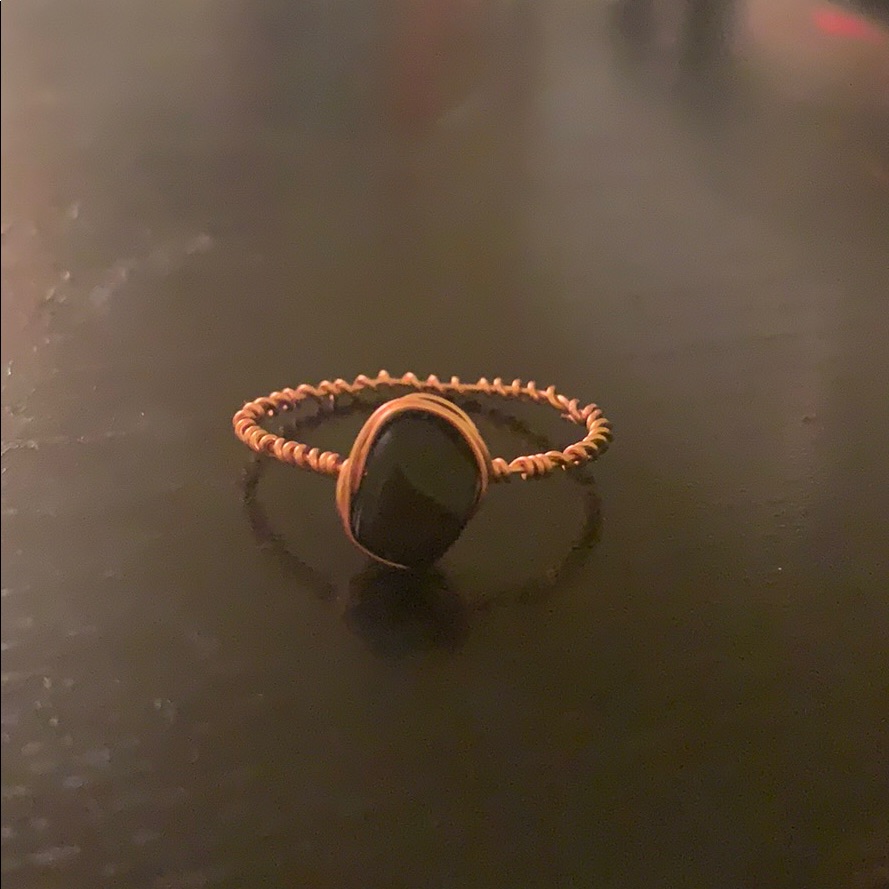 Handmade Black Quartz Ring Copper Wire 8$